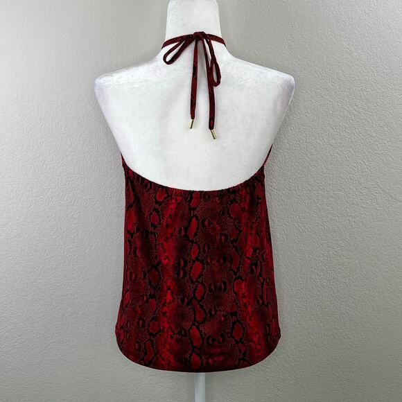 Michael Kors Red Crimson Snakeskin Keyhole Chain Tie Neck Halter Top SM/Med NWT - Picture 15 of 15